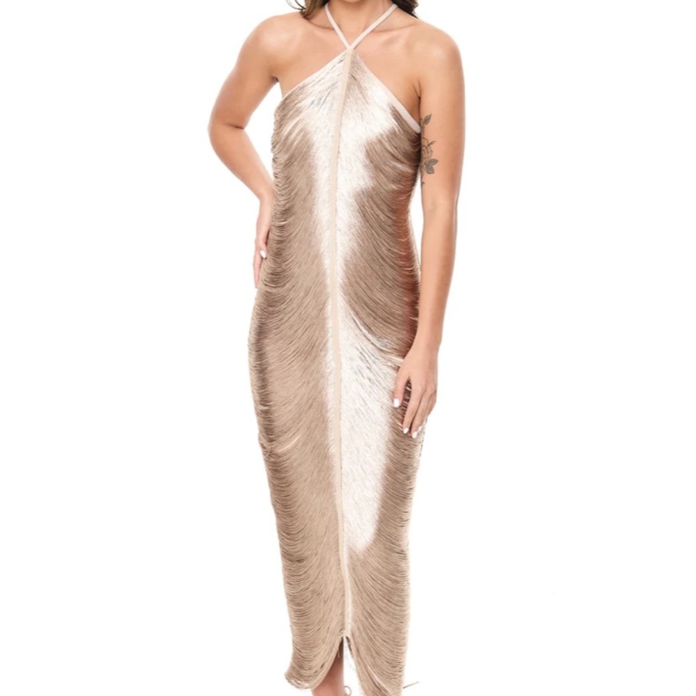Rare London Gold Fringe Dress